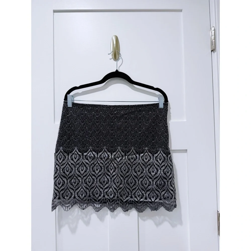 Free People Metallic Scalloped Trip Mini Skirt in Black/Silver